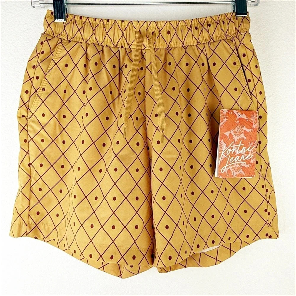 Kortni Jeane Kids Mustard Yellow Diamond Polka Dot Swim Trunks Shorts Size 12/13